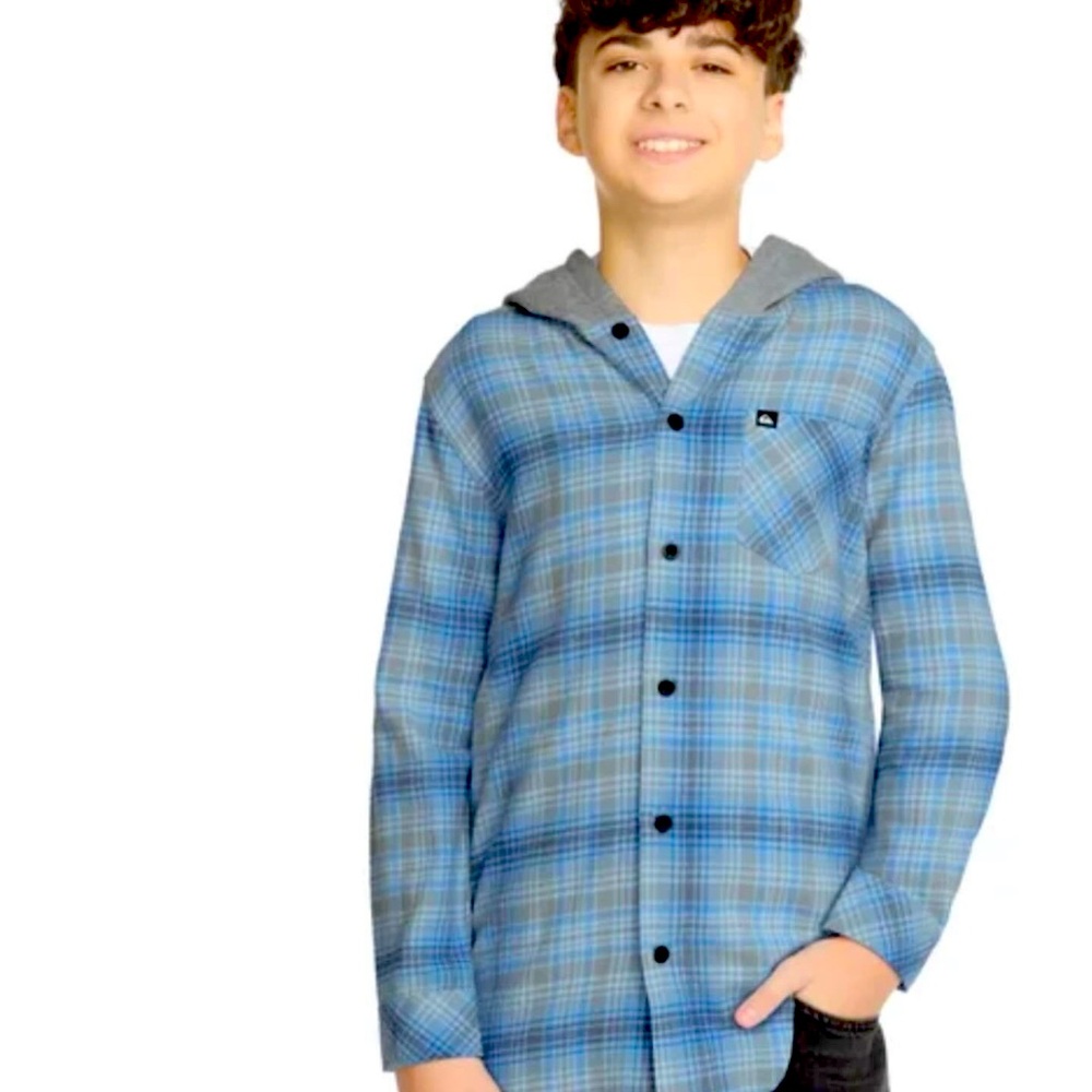 Quiksilver Blue and Gray Button Down Shirt Plaid